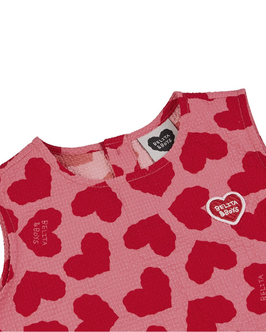 [GIRL SET] Pink BB Heart Pattern Polysucker Blouse & Shorts