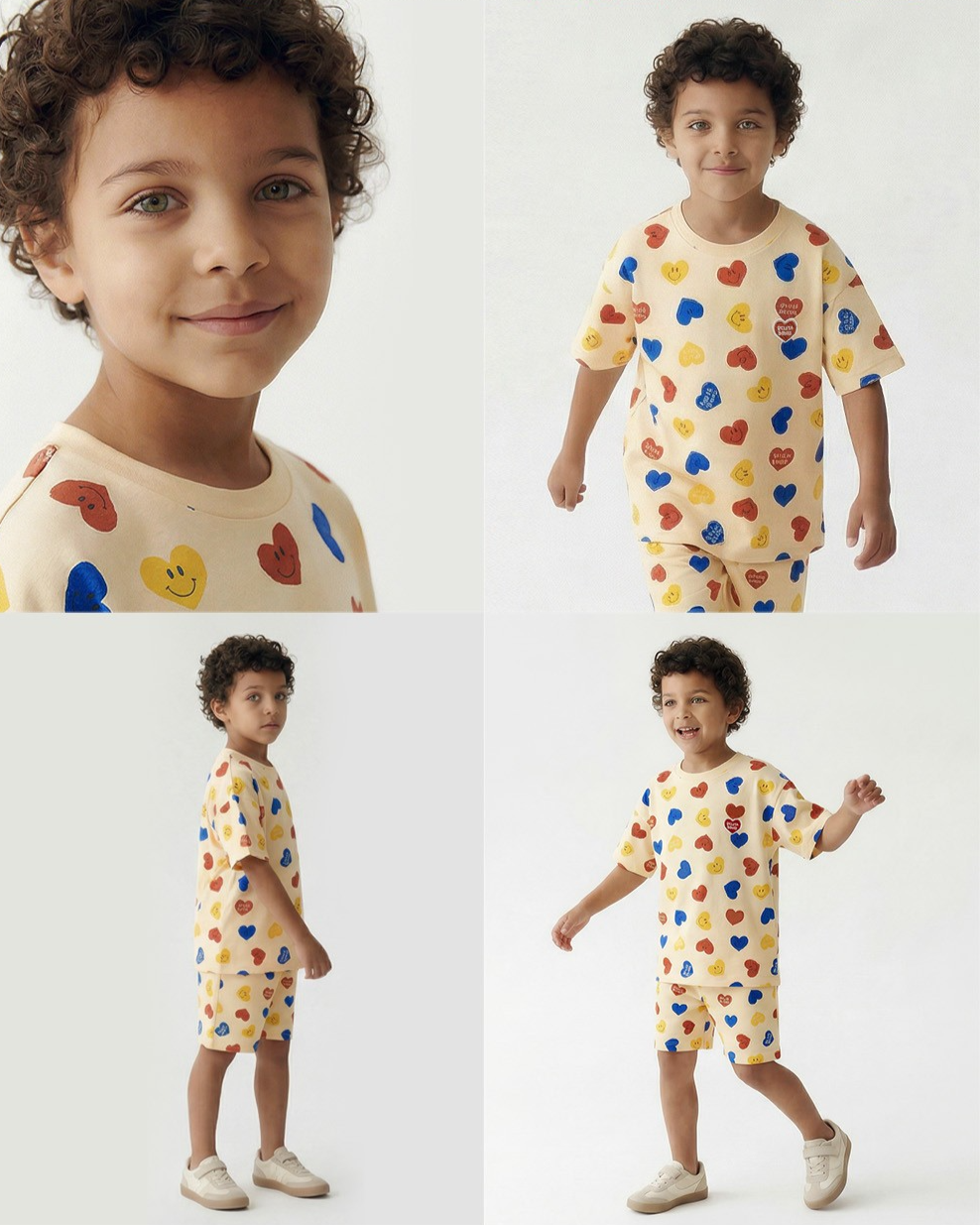 [SET] Light Yellow Smile Heart Pattern Shorts