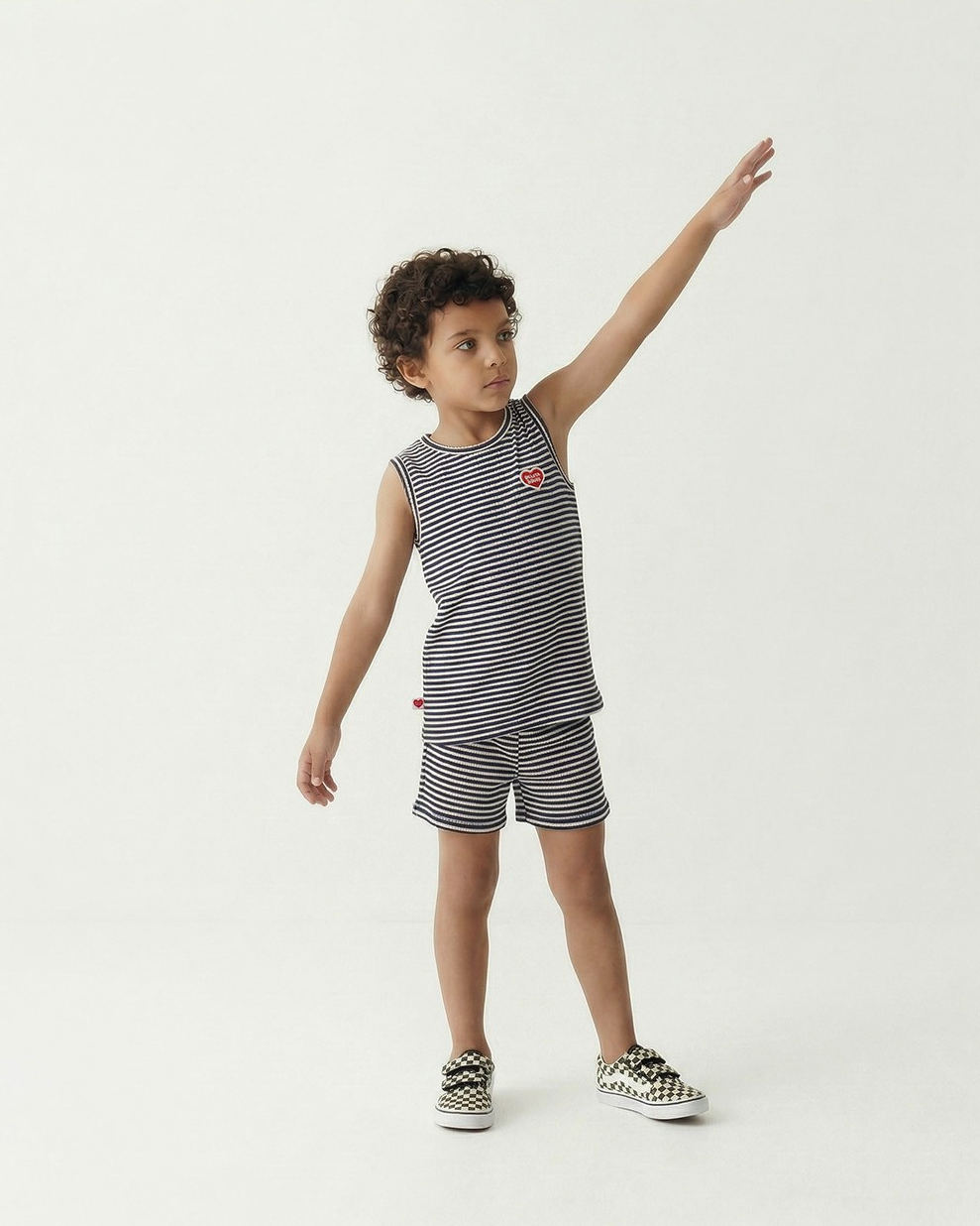 [SET] Navy BB Heart Stripe Sleeveless Shorts