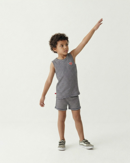 [SET] Navy BB Heart Stripe Sleeveless Shorts