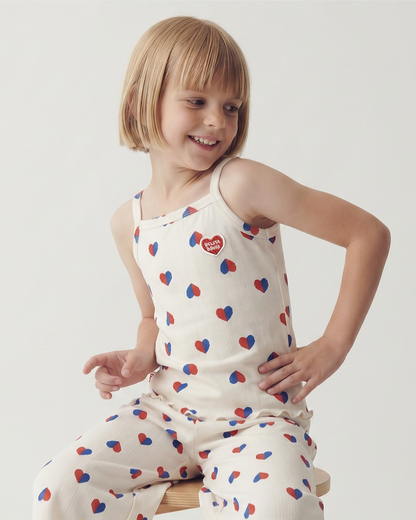 Ivory Red Blue Heart Pattern Crop Pants
