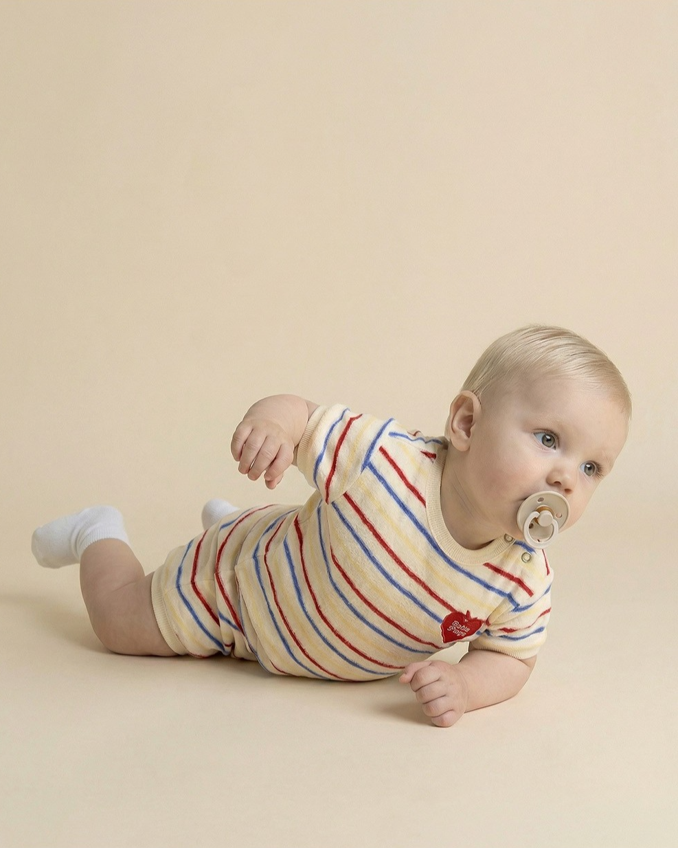[BABY SET] Cream Bubble Apple Multi Stripe Terry Shorts