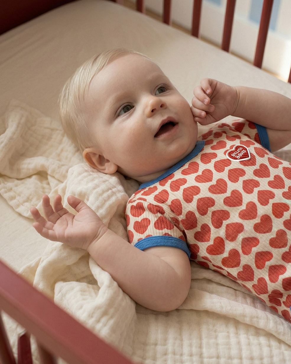 BABY Red BB Heart Pattern Short Bodysuit