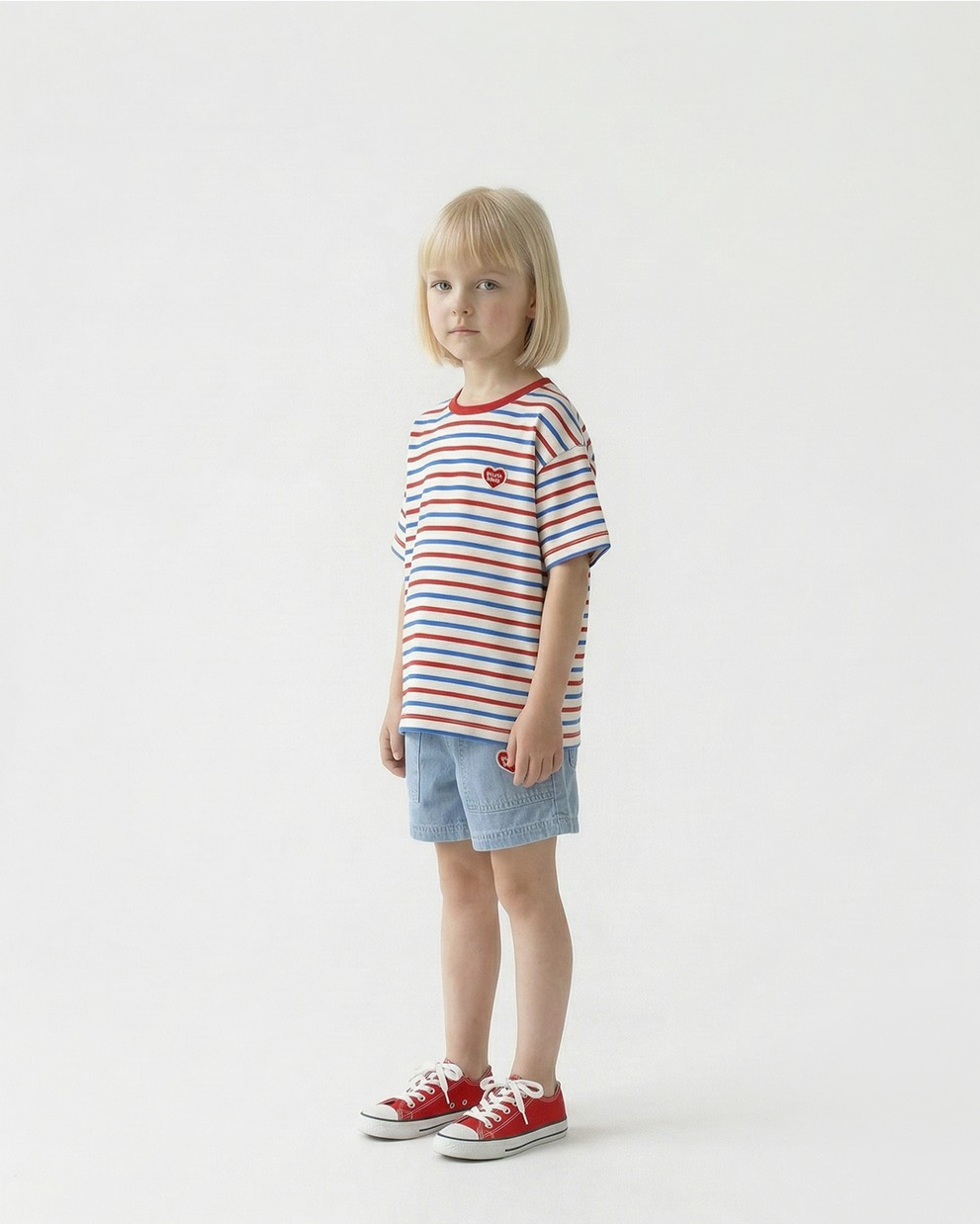 Light Blue BB Heart Fatigue Denim Shorts
