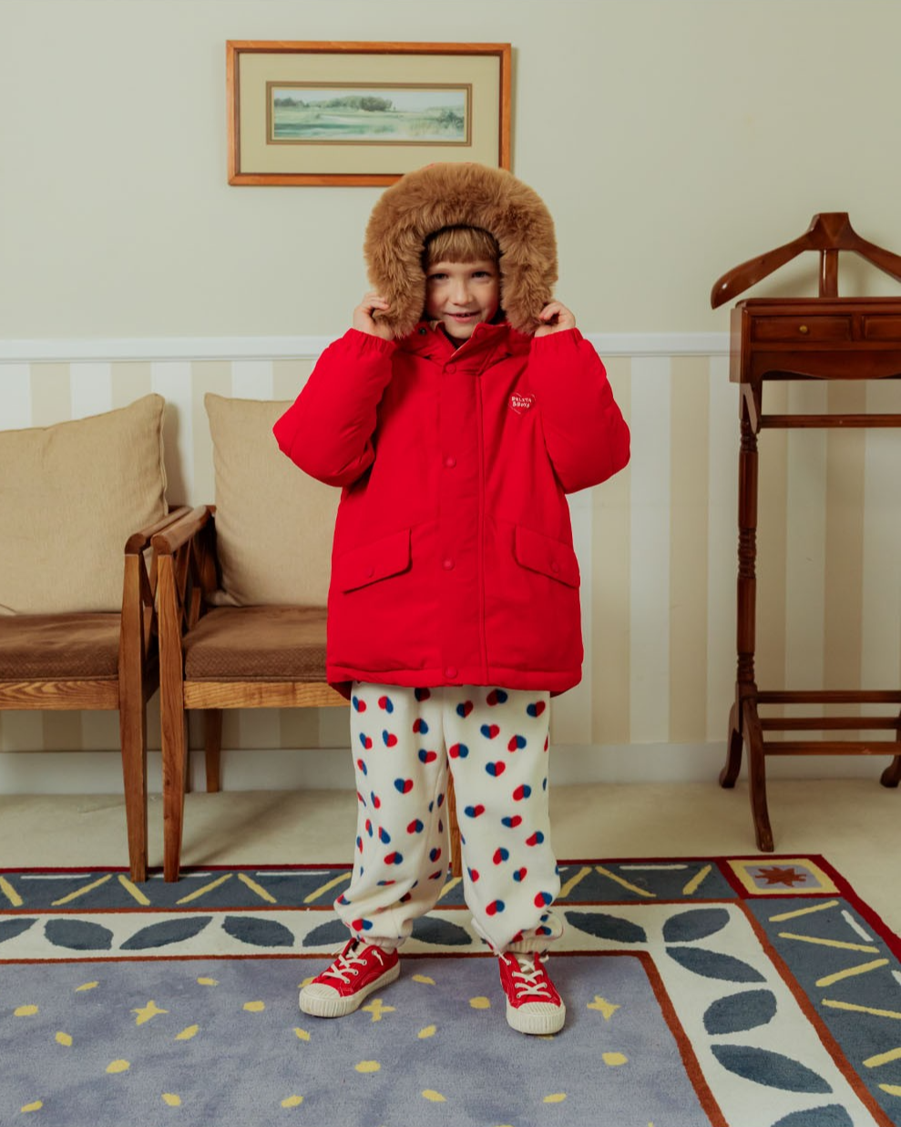 Red Duck Down Fur Hooded Taslan Jumper