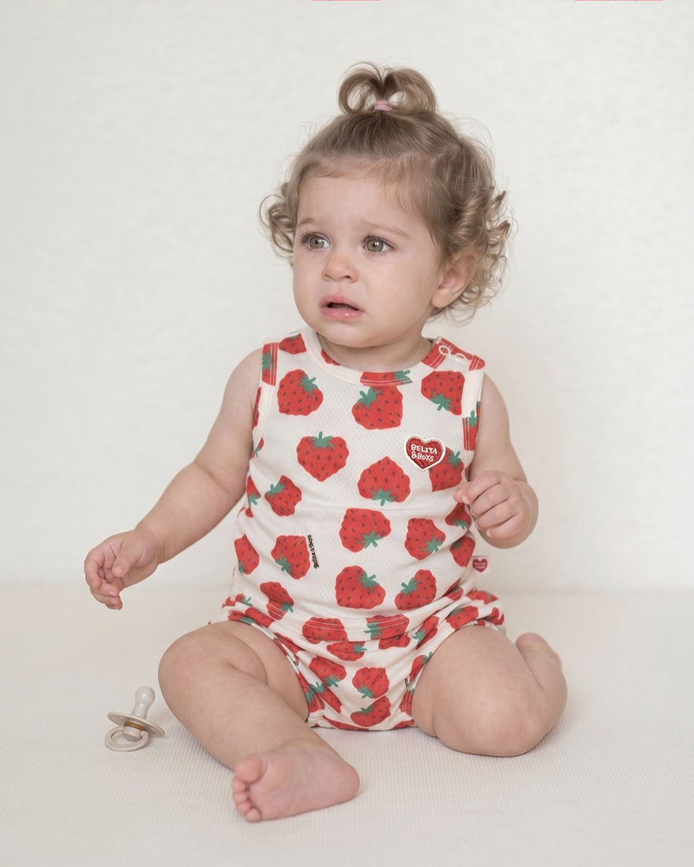 [BABY SET] Red Berry Pattern Mesh Sleeveless Shorts