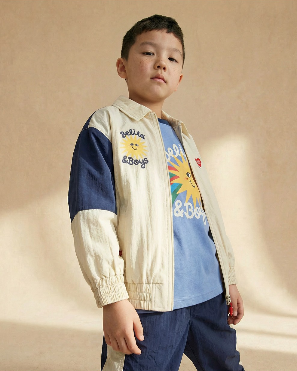 Cream Sun Color Block Collar Windbreaker