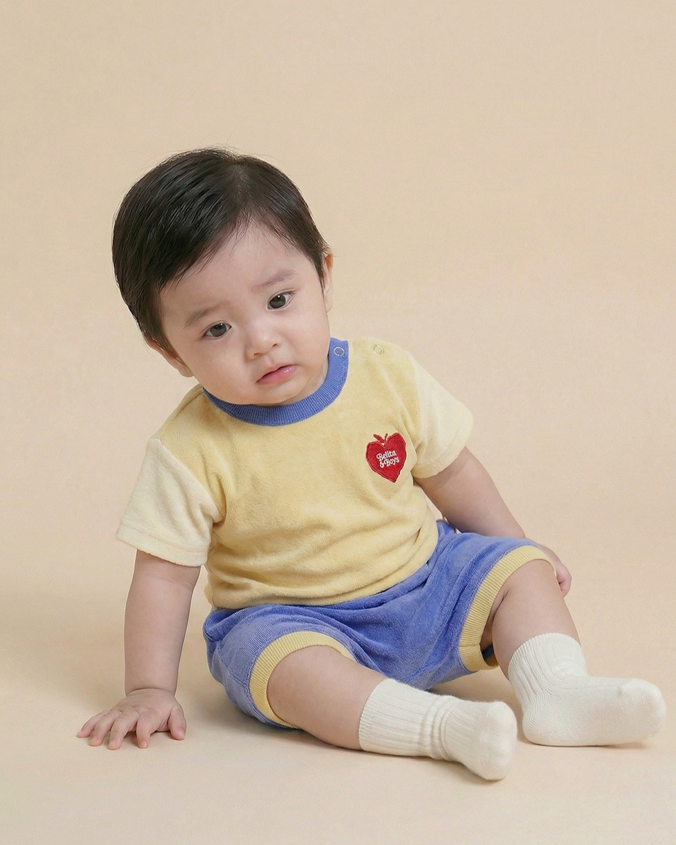 [BABY SET] Yellow Bubble Apple Color Block Terry Shorts