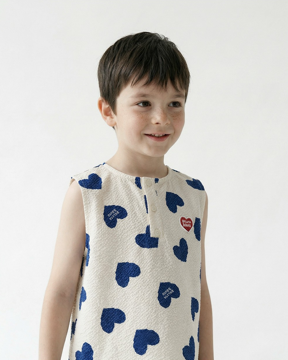 [SET] Blue Heart Pattern Polysucker Sleeveless Crop