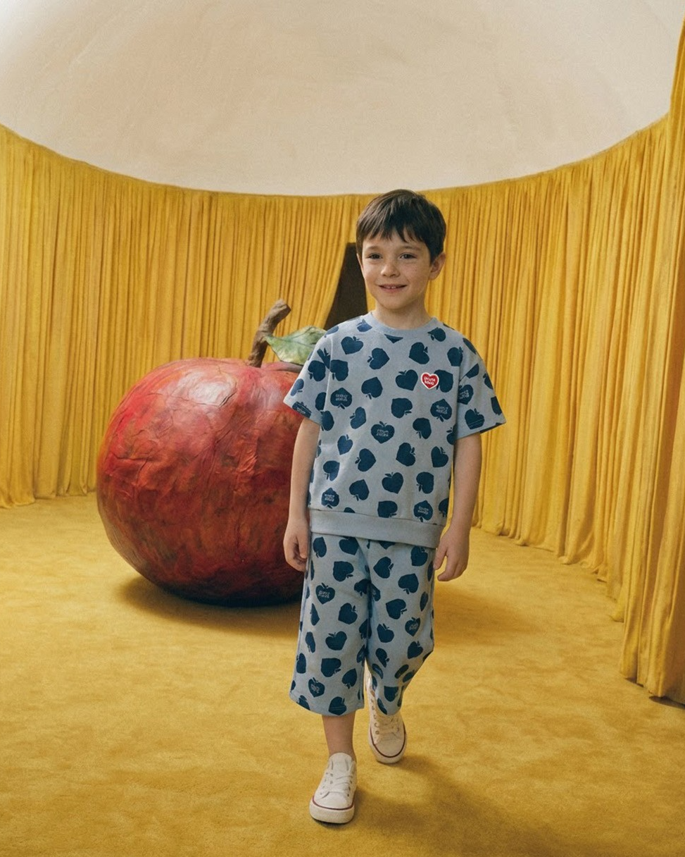 [SET] Navy Bubble Apple Pattern Crop