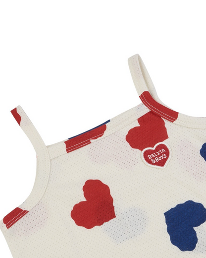 [BABY SET] Ivory Red Blue Heart Pattern Mesh Sleeveless Shorts