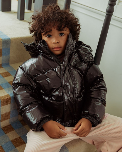 Black Glossy Duck Down Hooded Jumper