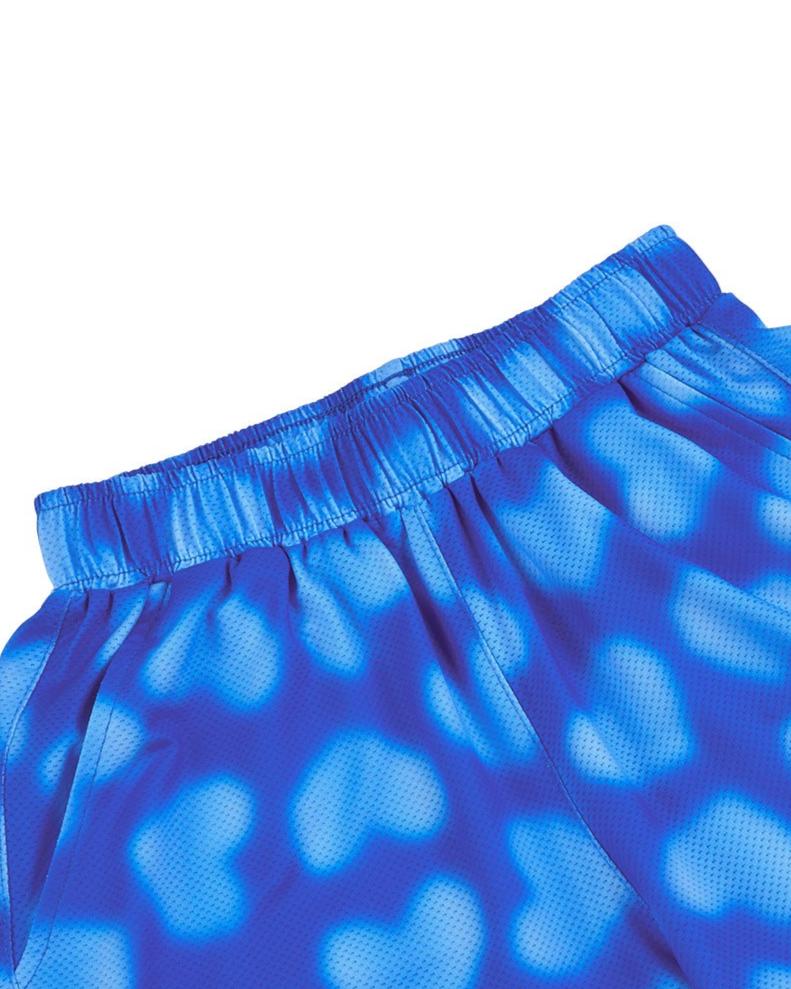 [SET] Blue Water Dye Heart Pattern Mesh Shorts