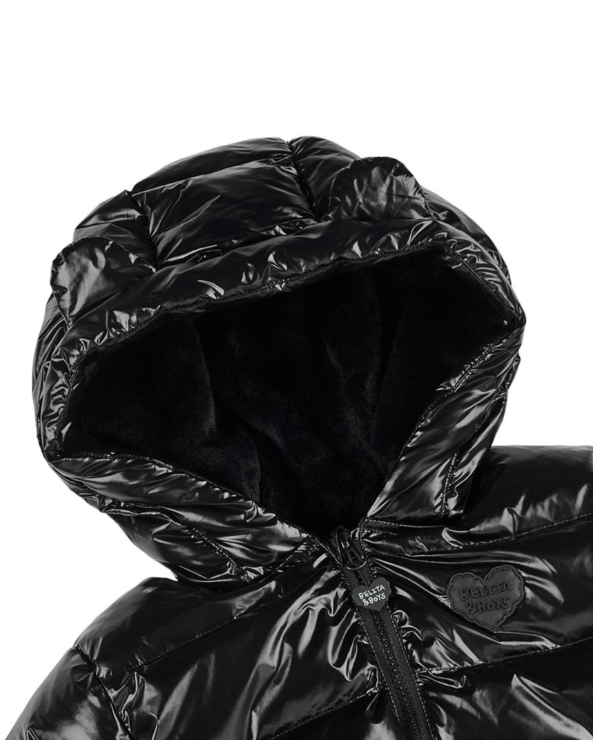 BABY Black Glossy Hooded Puffer Jumpsuit