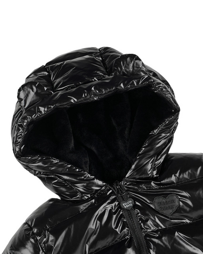 BABY Black Glossy Hooded Puffer Jumpsuit