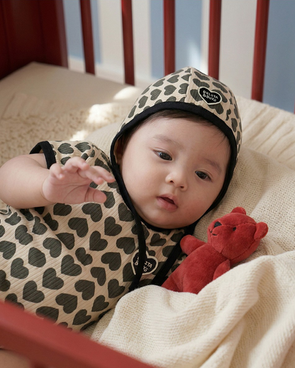 BABY Charcoal BB Heart Pattern Bonnet