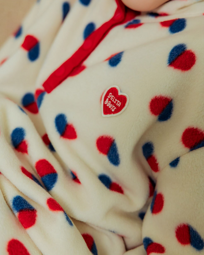 [SET] Ivory Red Blue Heart Pattern Fleece High Neck Jogger