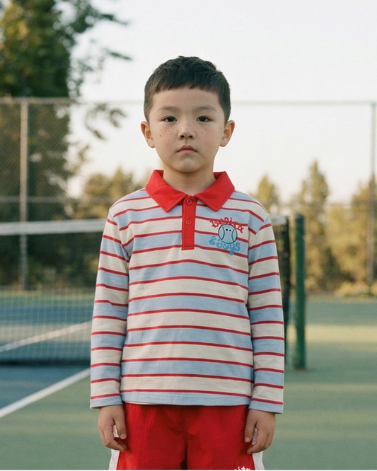 Light Blue Tennis Multi Stripe Rugby Shirt