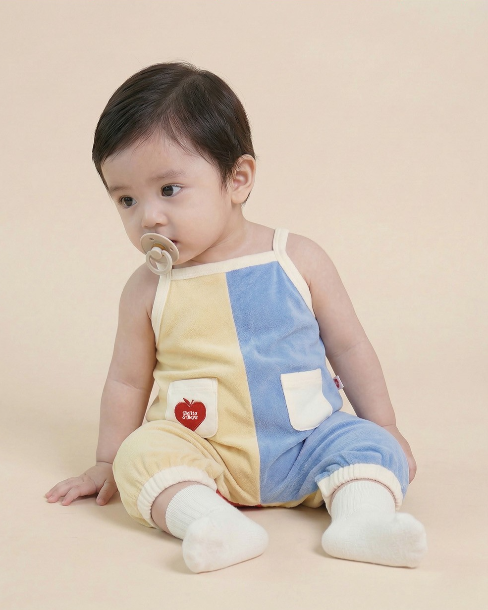 BABY Yellow Bubble Apple Color Block Terry Overall