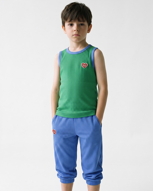 [SET] Green BB Heart Two-Tone Sleeveless One Mile