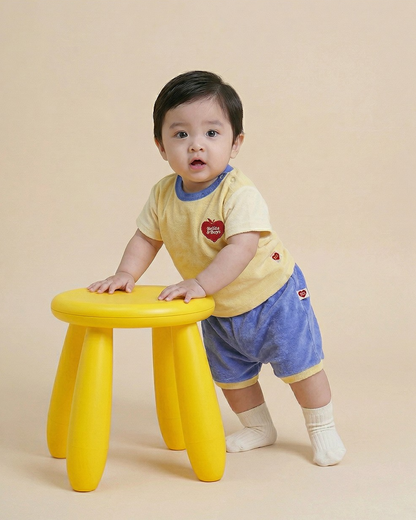 [BABY SET] Yellow Bubble Apple Color Block Terry Shorts