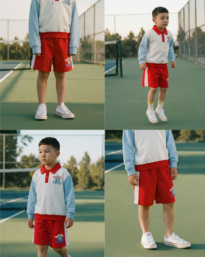 Red Tennis Color Block Shorts