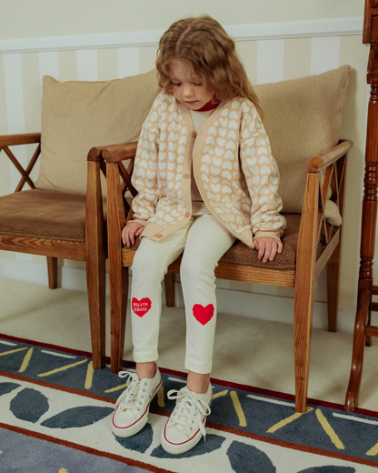 Beige Grid BB Heart Pattern Knit Cardigan