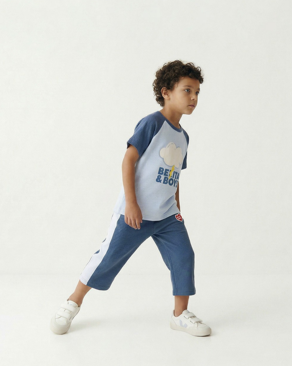 Light Blue Cloud Color Block Waffle Short Sleeve
