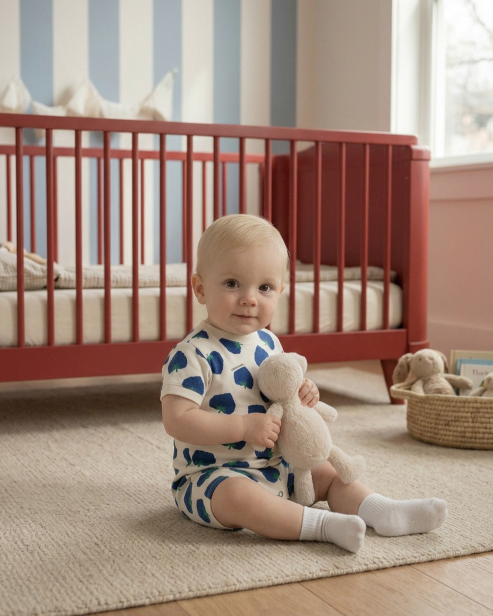 BABY Navy Berry Pattern Short Jumpsuit