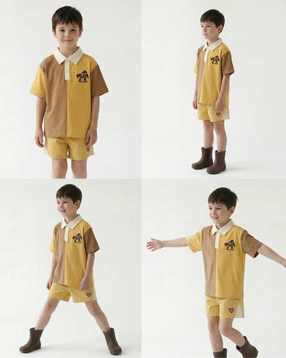Yellow BB Heart Edge Color Block Shorts