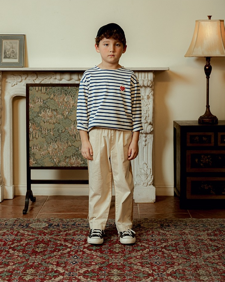 Blue Stripe BB Heart Boat Neck Long Sleeve