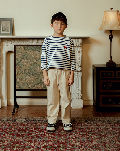 Blue Stripe BB Heart Boat Neck Long Sleeve