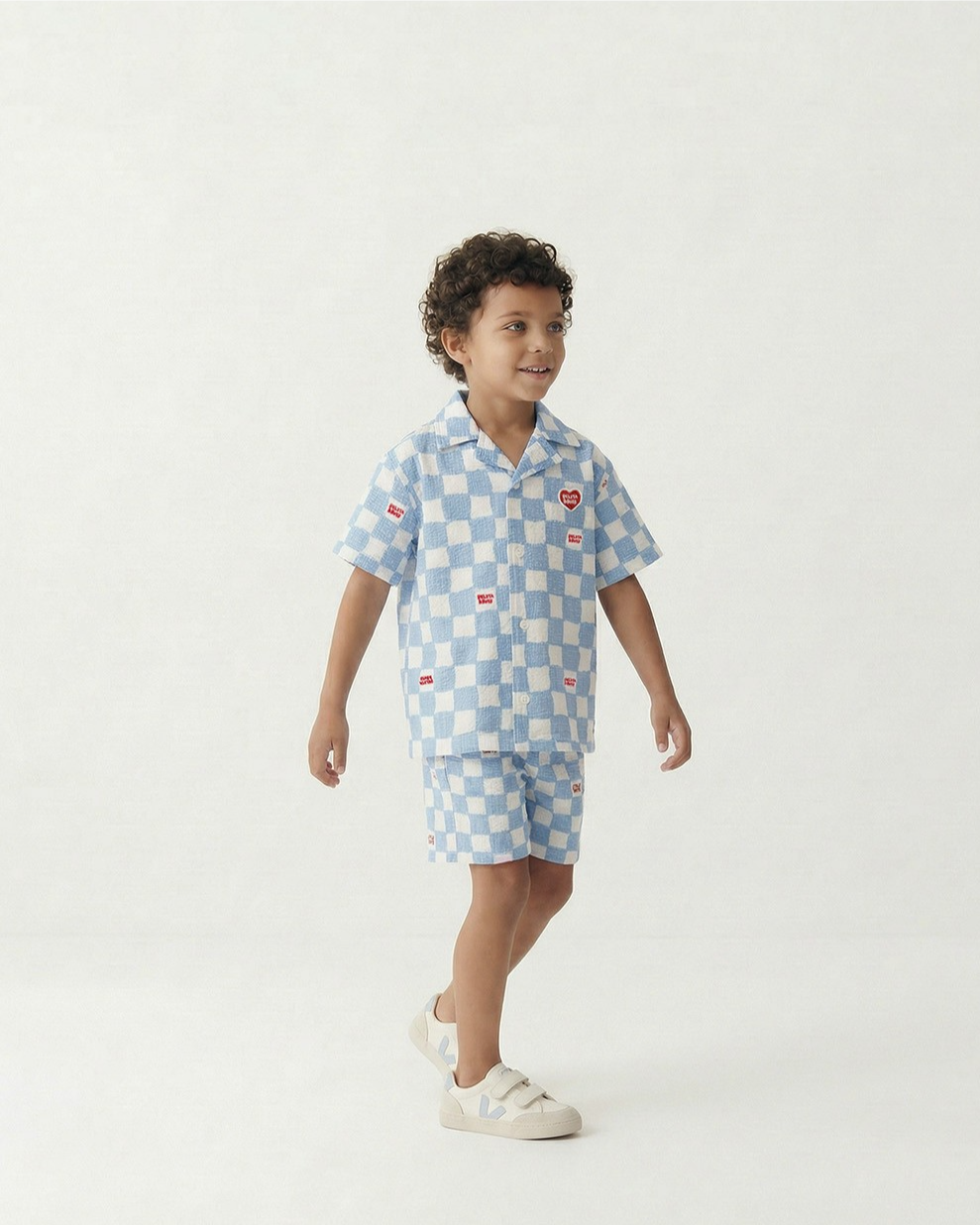 [SET] Light Blue Checkerboard Polysucker Shirt & Shorts