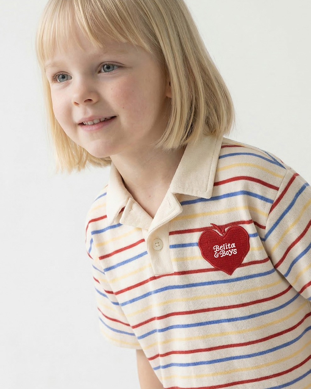 Cream Bubble Apple Rainbow Stripe Terry Collar Shirt