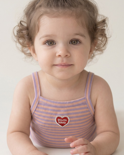 BABY GIRL Violet BB Heart Stripe Sleeveless Bodysuit