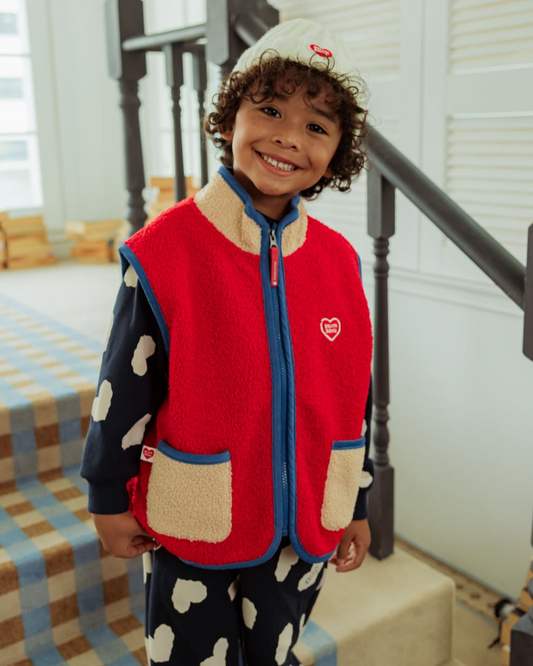Red BB Heart Color Block Dumble Fleece Vest
