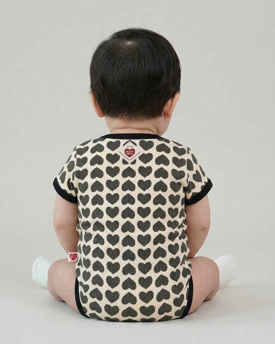 BABY Charcoal BB Heart Pattern Short Bodysuit