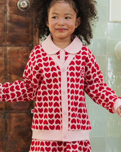 Pink Heart Pattern Knit Cardigan