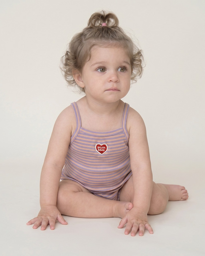 BABY GIRL Violet BB Heart Stripe Sleeveless Bodysuit