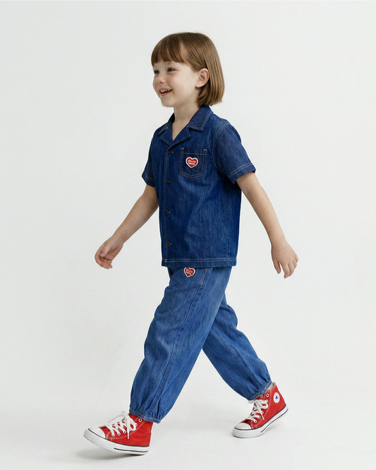 Blue BB Heart Balloon Fit Denim Pants