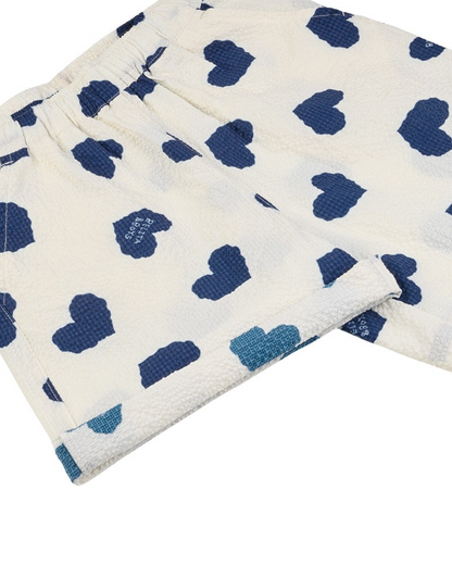 [SET] Blue Heart Pattern Polysucker Shirt & Shorts