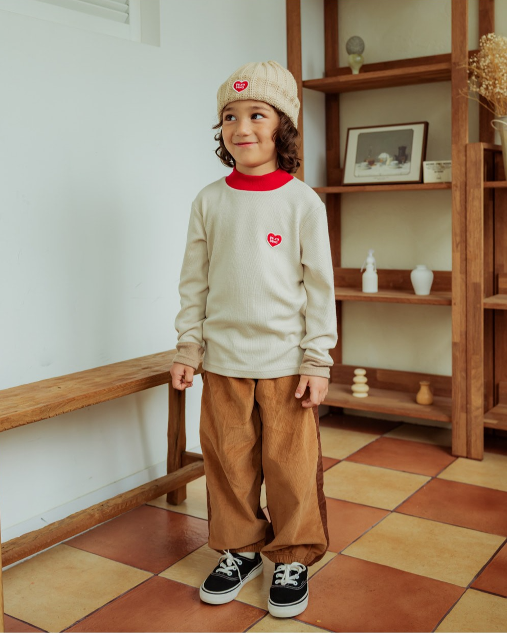 Beige BB Heart Short Beanie