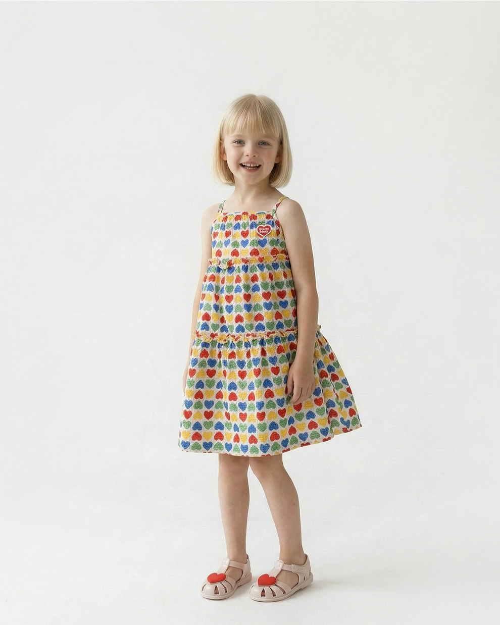 GIRL Cream Rainbow Heart Polysucker Dress
