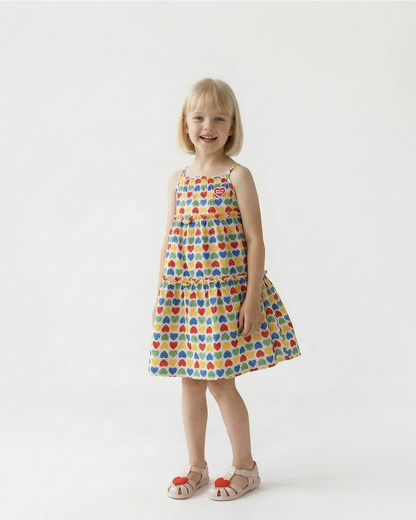 GIRL Cream Rainbow Heart Polysucker Dress