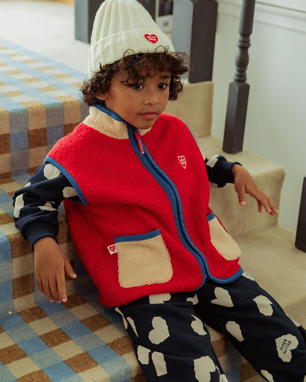 Red BB Heart Color Block Dumble Fleece Vest