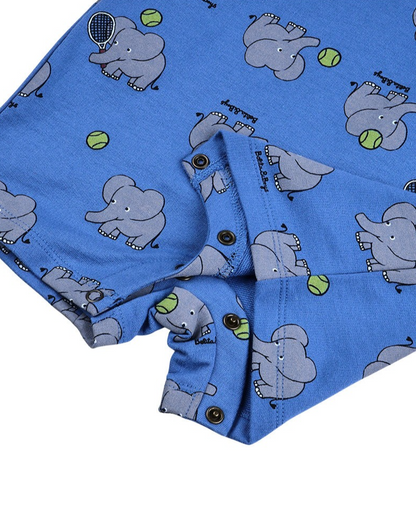 BABY Blue Elephant Pattern Short Jumpsuit