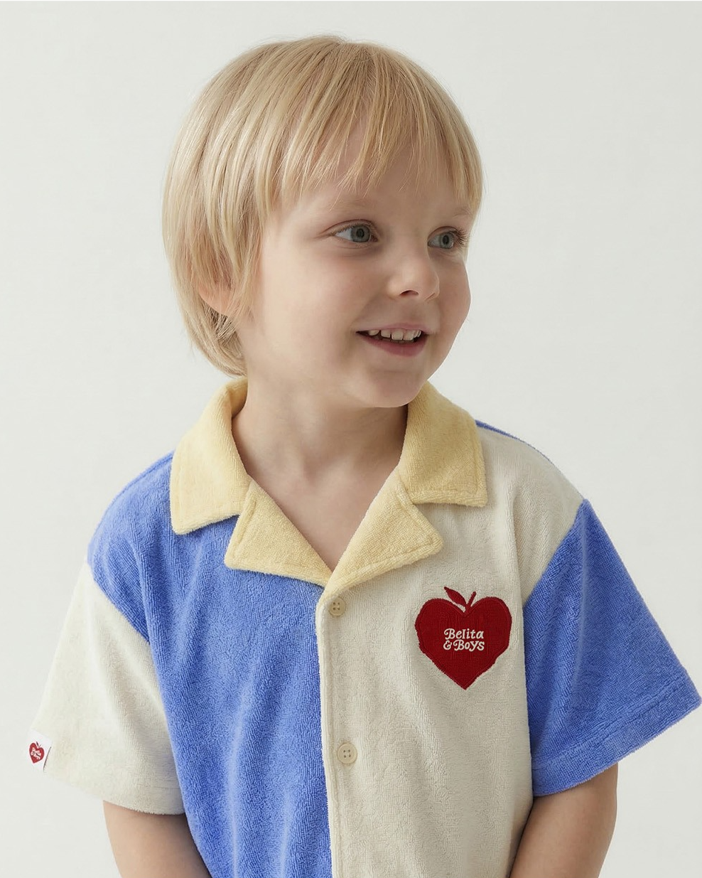 Blue Bubble Apple Color Block Terry Collar Shirt