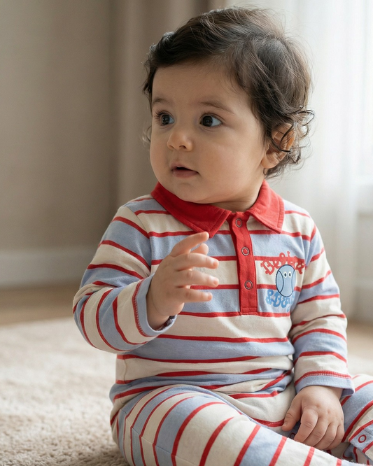 BABY Light Blue Tennis Multi Stripe Collar Jumpsuit