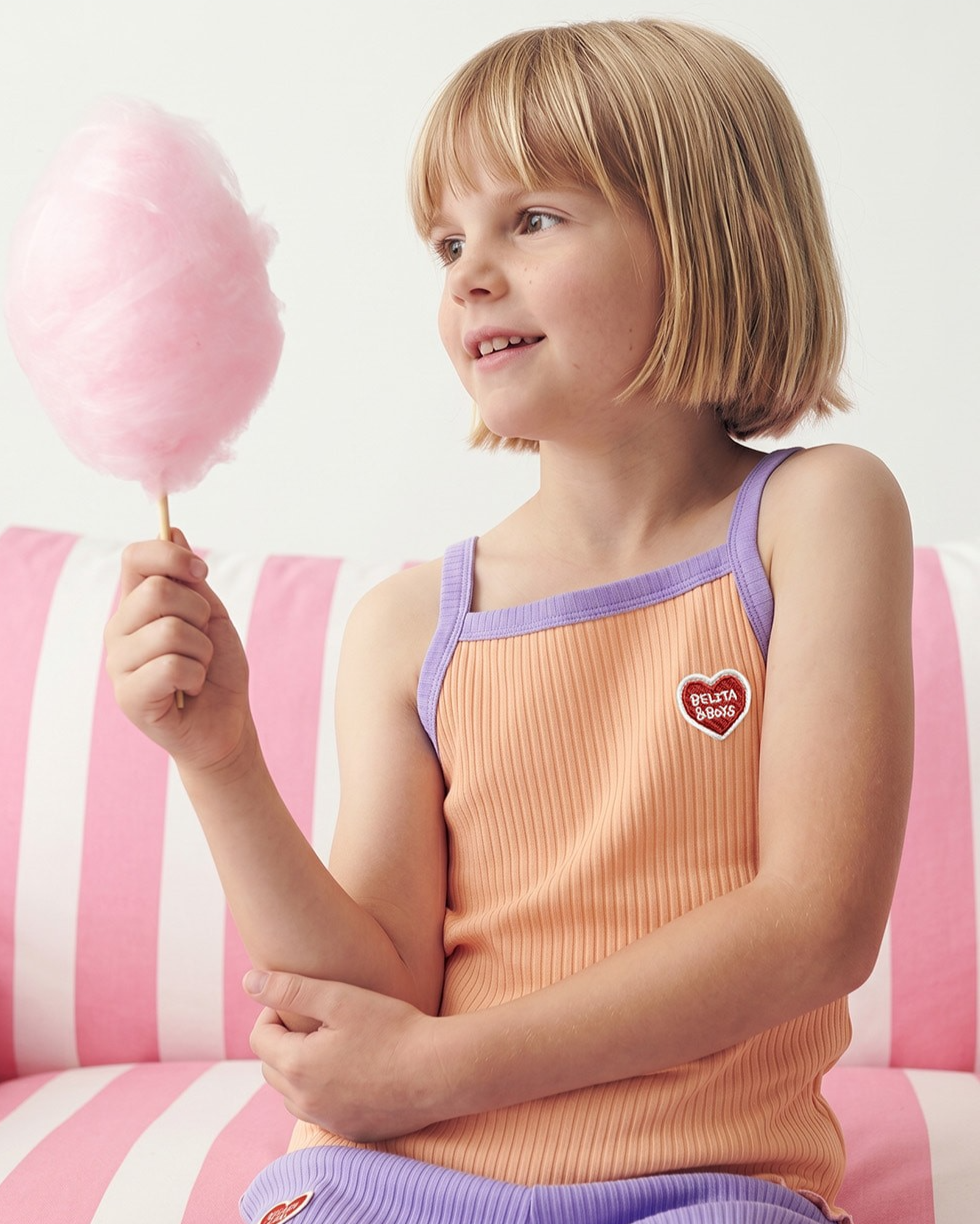 [GIRL SET] Orange BB Heart Two-Tone Sleeveless One Mile