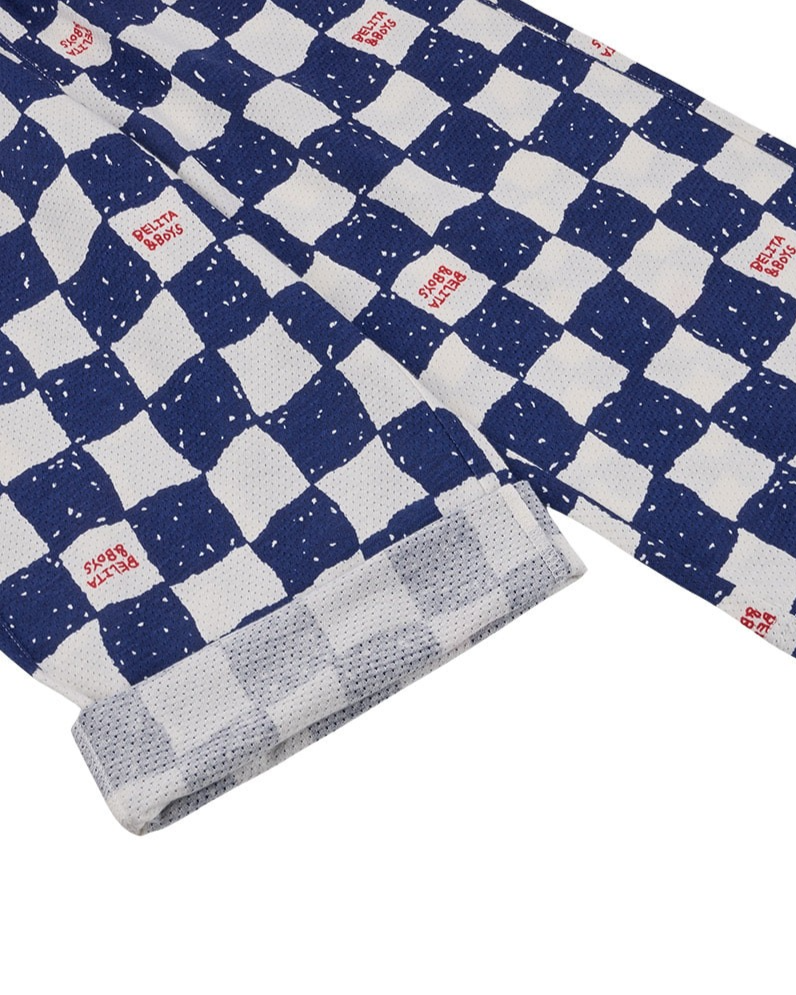 [SET] Blue Checkerboard Mesh Sleeveless Crop